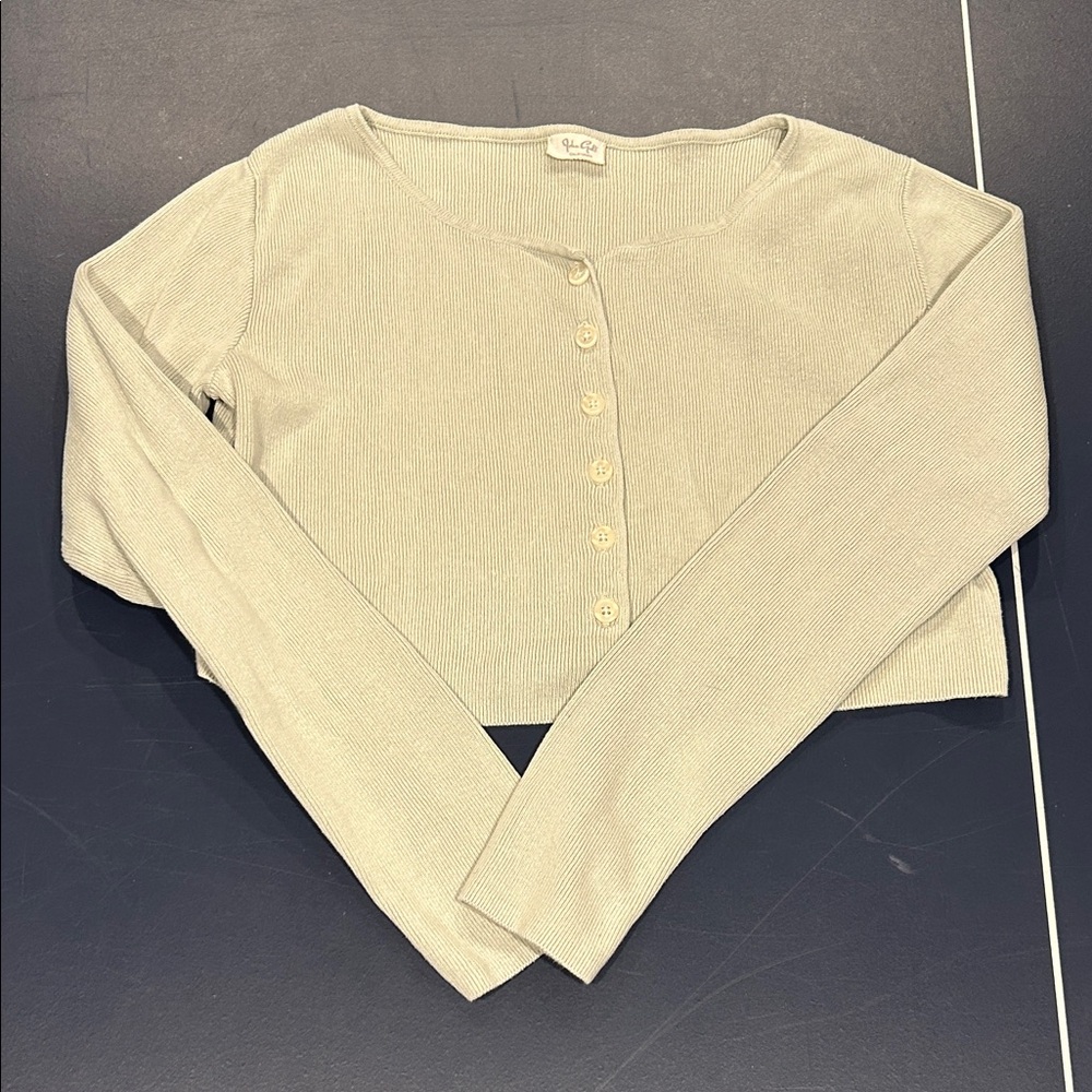 Brandy Melville Light Green Ribbed Button Cardigan